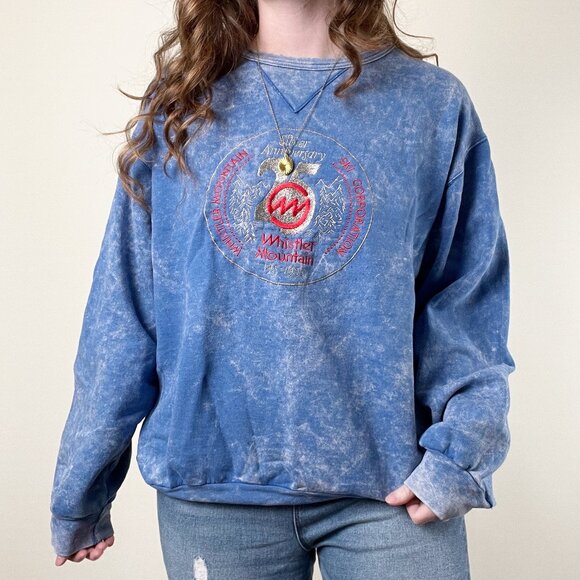 Vintage Ski Sweatshirt Whistler Mountain Graphic Embroidered Oversized Sweater - Picture 1 of 8